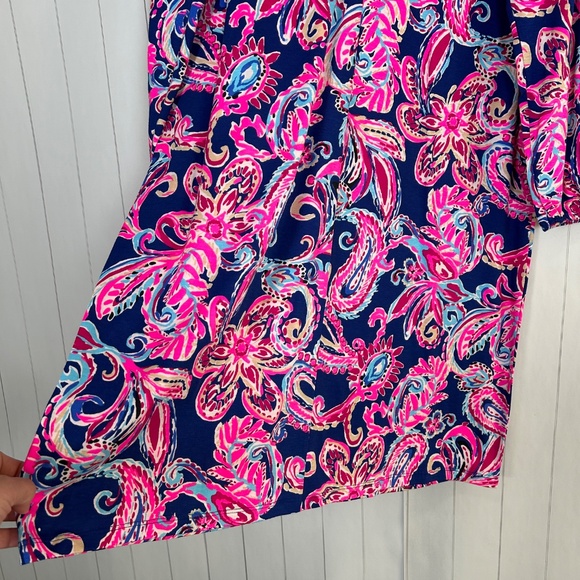 Lilly Pulitzer size XL Emery shift dress pink blue paisley floral cotton 3/4 sl - Picture 9 of 14